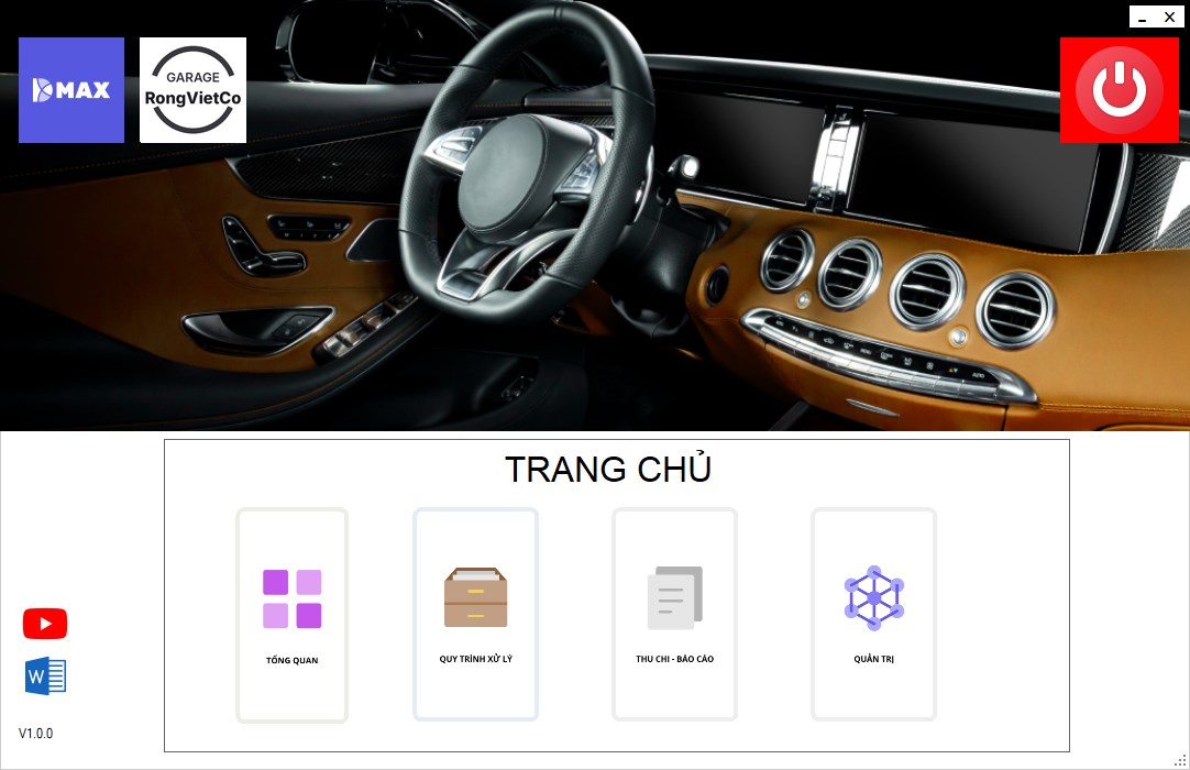 Màn hình trang chủ phần mềm quản lý gara Dmax Car